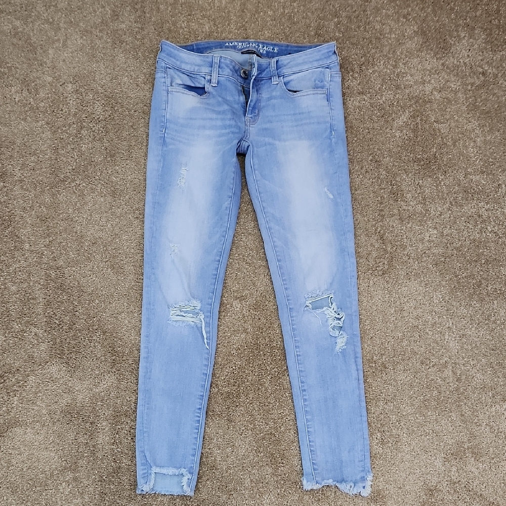 American Eagle Super Super Stretch Super Low Jegging Ripped Light Blue 6